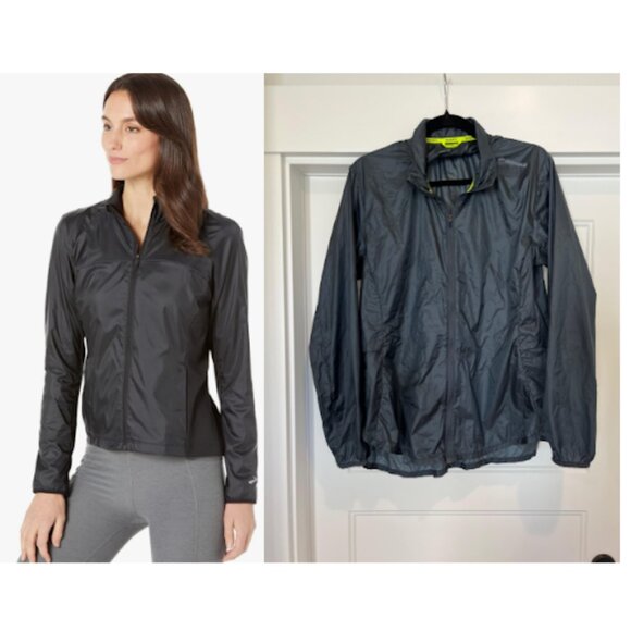 Brooks Women’s Run Happy Blue Gray Full-Zip Lightweight Packable Running Jacket, - Picture 1 of 6